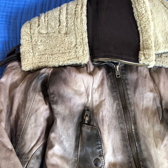 SWORD DISTRESSED AVIATOR MOTO LEATHER JACKET ITALY SIZE XS - Picture 3 of 15